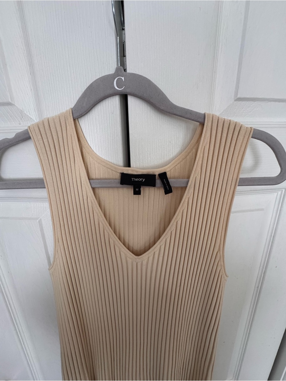 Theory Beige Ribbed V-Neck Maxi Dress - Picture 2 of 3